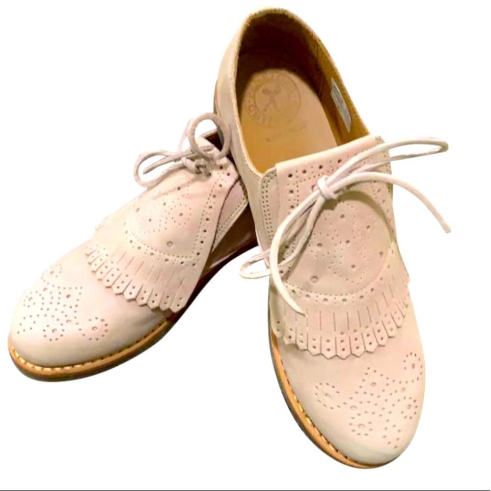 Penelope Chilvers Cream Brogue Fringe Leather Flats